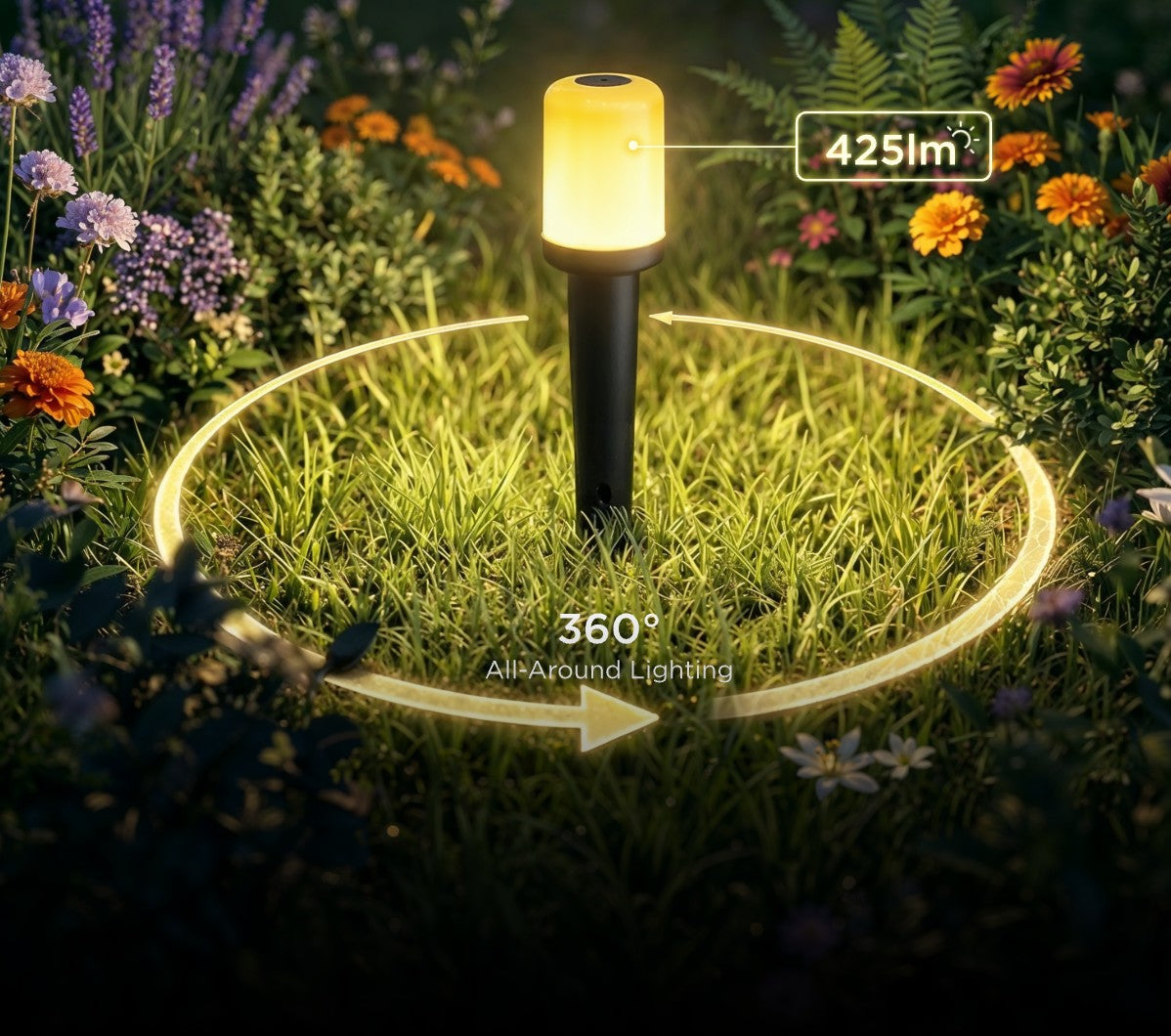 425 lúmenes de brillante iluminación de 360°