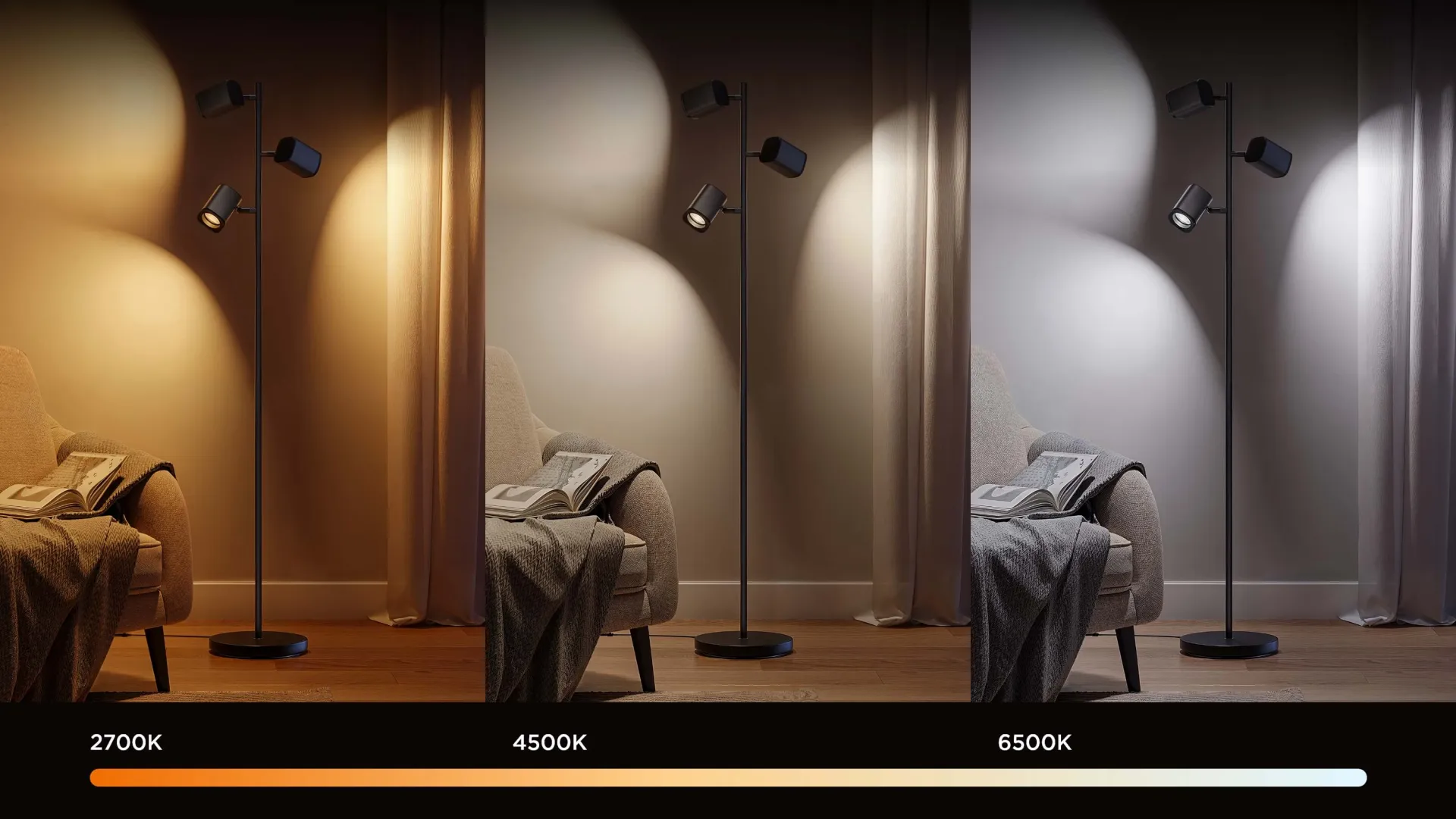 Color ajustable de forma continua de 2700 K a 6500 K
